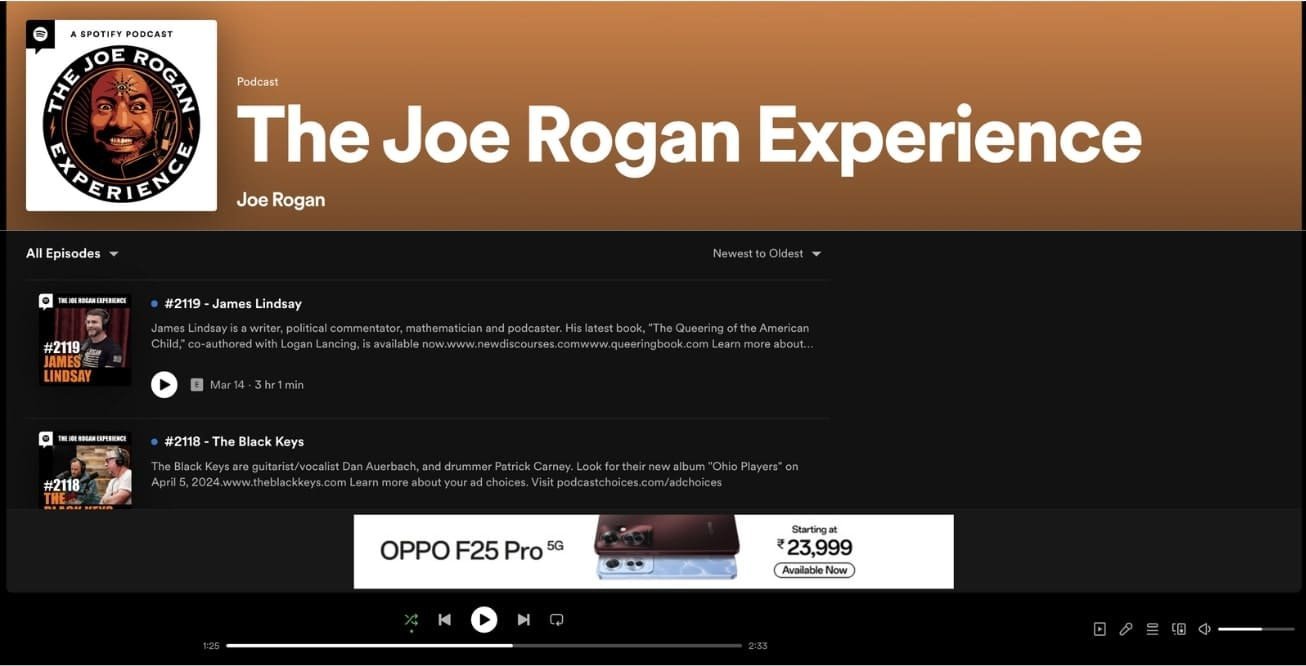 getting ads on spotify Premium joe rogan podcast