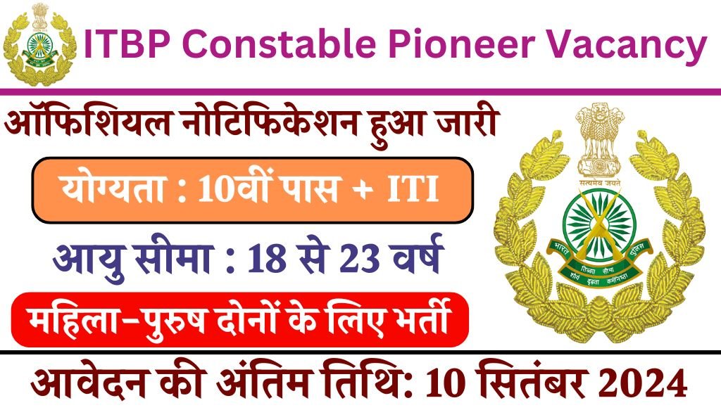 ITBP Constable Pioneer Vacancy: आईटीबीपी कांस्टेबल भर्ती का 10वीं पास के लिए नोटिफिकेशन जारी