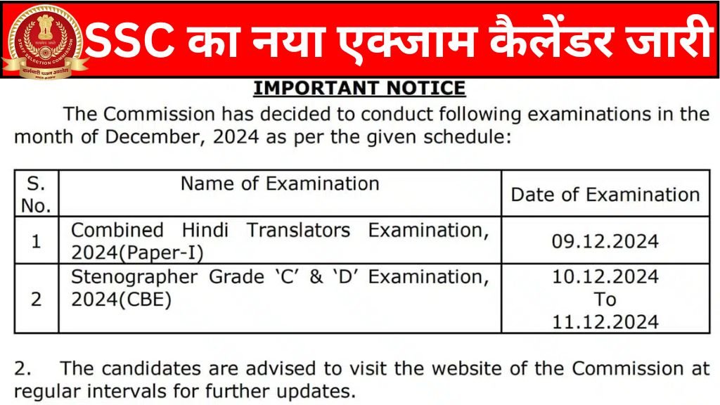 SSC New Exam Calendar: एसएससी का नया एक्जाम कैलेंडर जारी दो भर्तियों की एग्जाम डेट घोषित