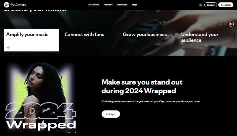 spotify artist home page